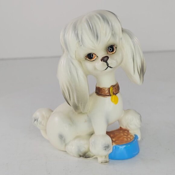 Vintage Norcrest Ceramic Poodle Figurine With Blue Bowl A164 - Picture 8 of 8